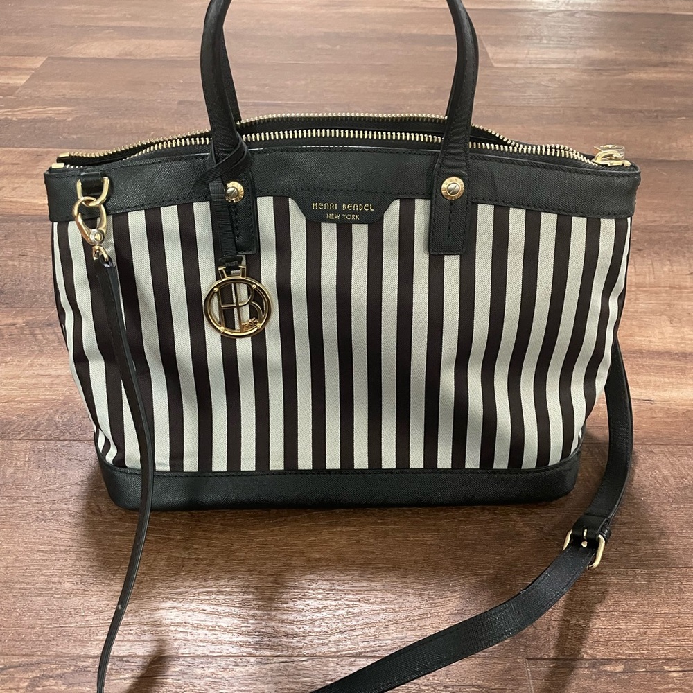 Henri Bendel Black and Cream Striped Tote